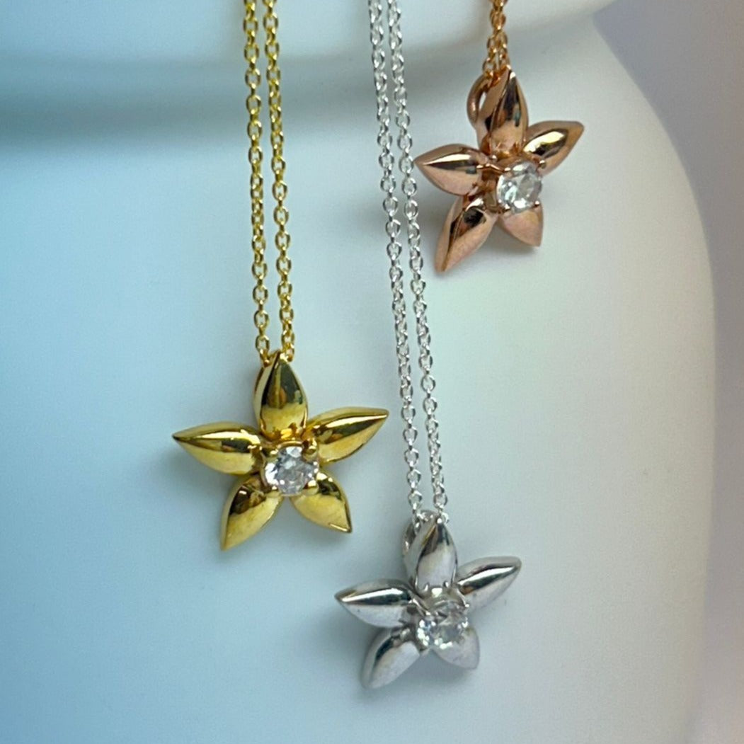 Pure Silver Flower Pendant and Chain