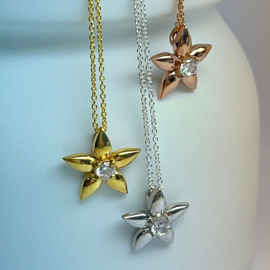 Pure Silver Flower Pendant and Chain