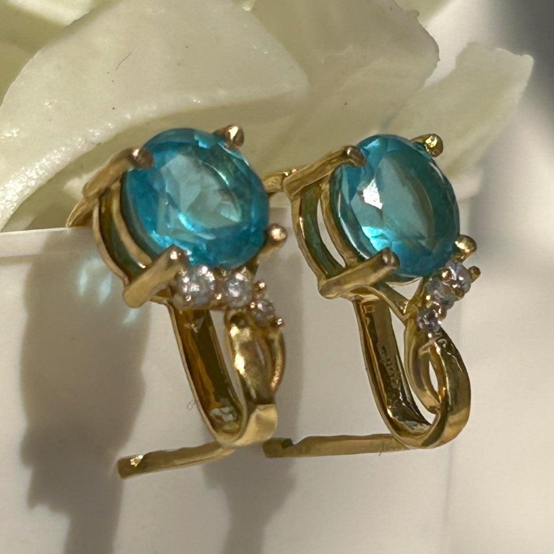 Blue Aquamarine Diamond Earring - Silver Earring