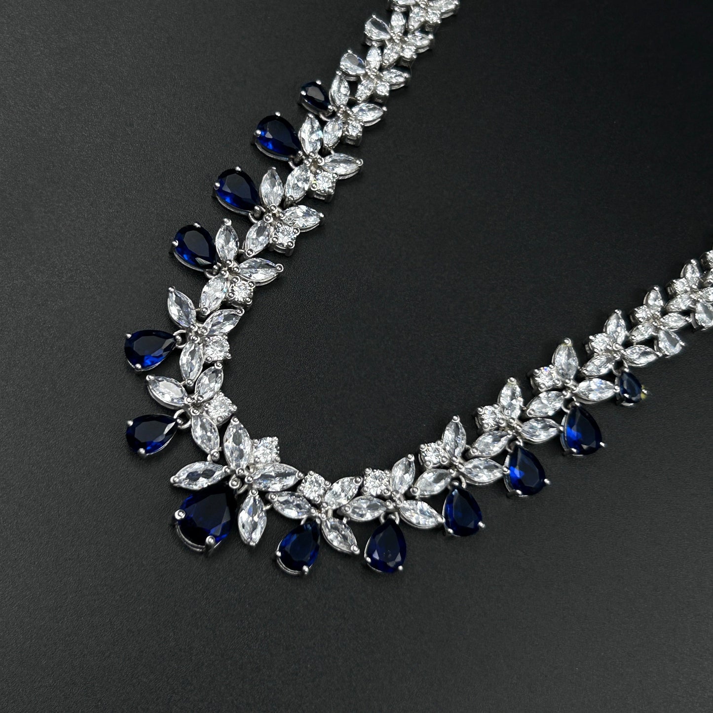 Women's Floral Blue Sapphire Necklace  - Pure Silver