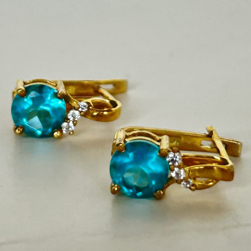 Blue Aquamarine Diamond Earring - Silver Earring