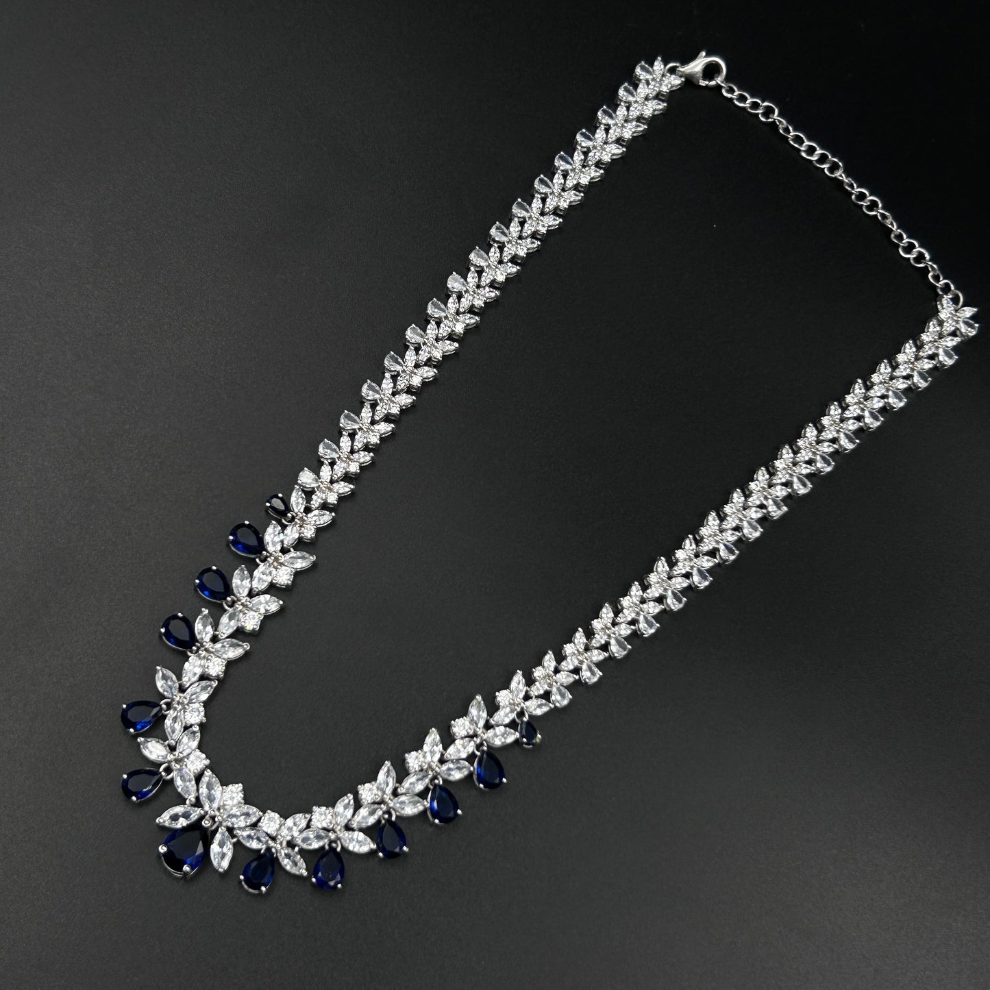 Women's Floral Blue Sapphire Necklace  - Pure Silver