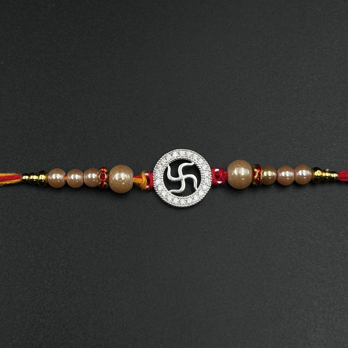 Pure Silver Swastik Rakhi - Thread Rakhi