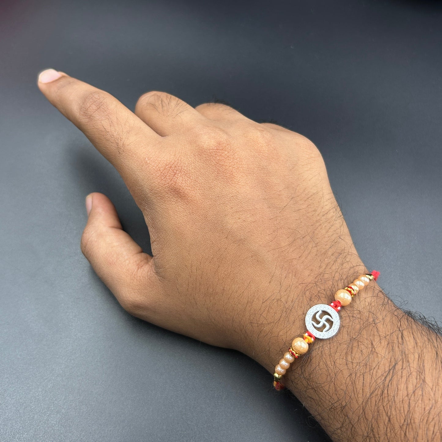 Pure Silver Swastik Rakhi - Thread Rakhi