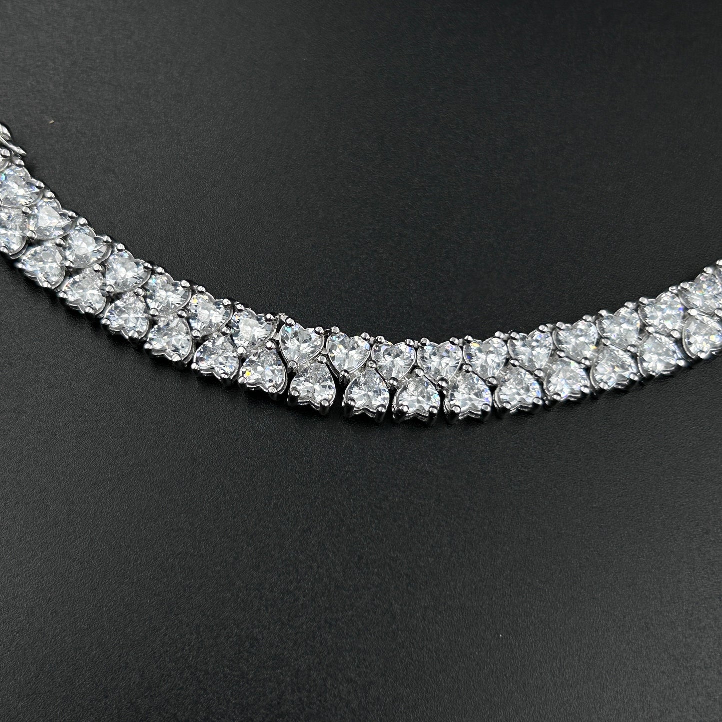 Diamond Heart Necklace - Pure  Silver