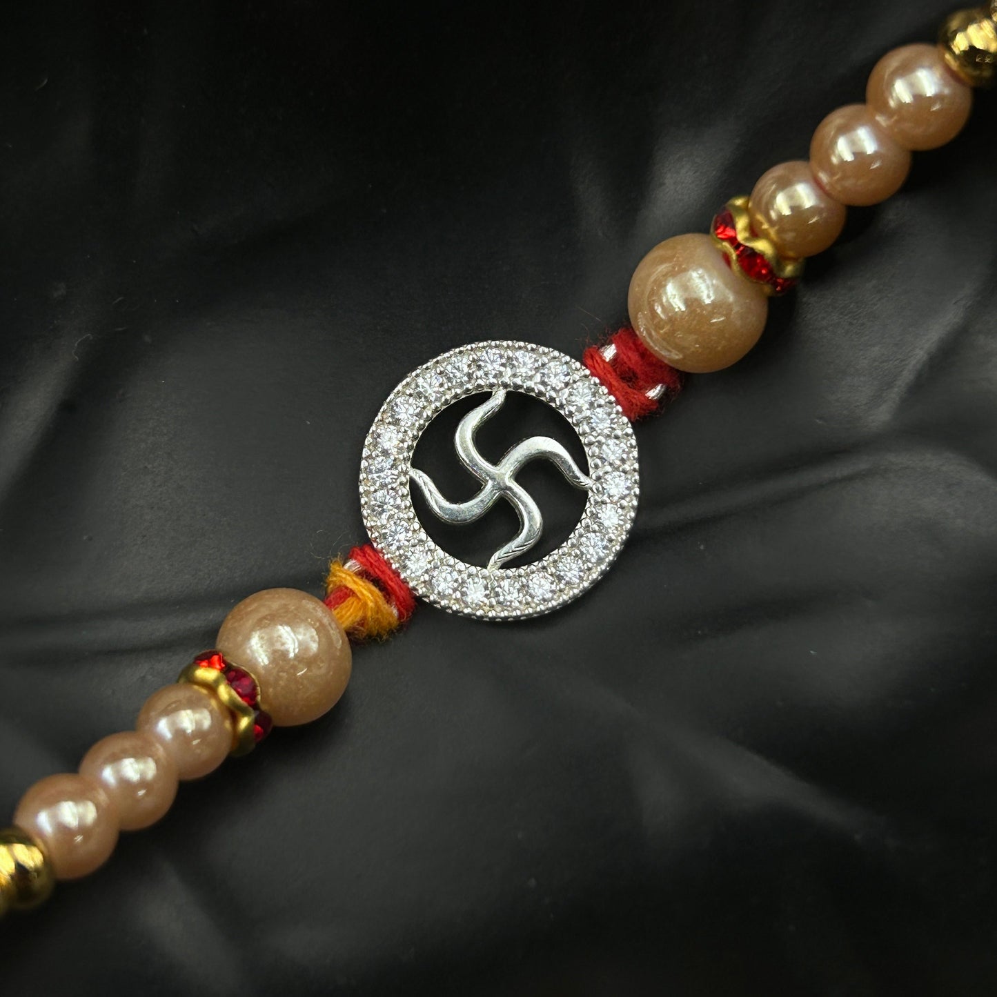 Pure Silver Swastik Rakhi - Thread Rakhi