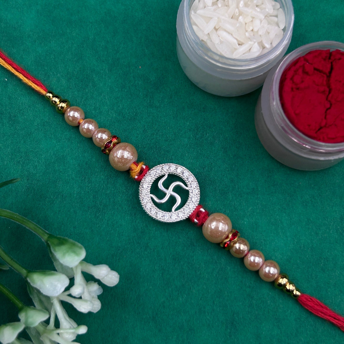 Pure Silver Swastik Rakhi - Thread Rakhi