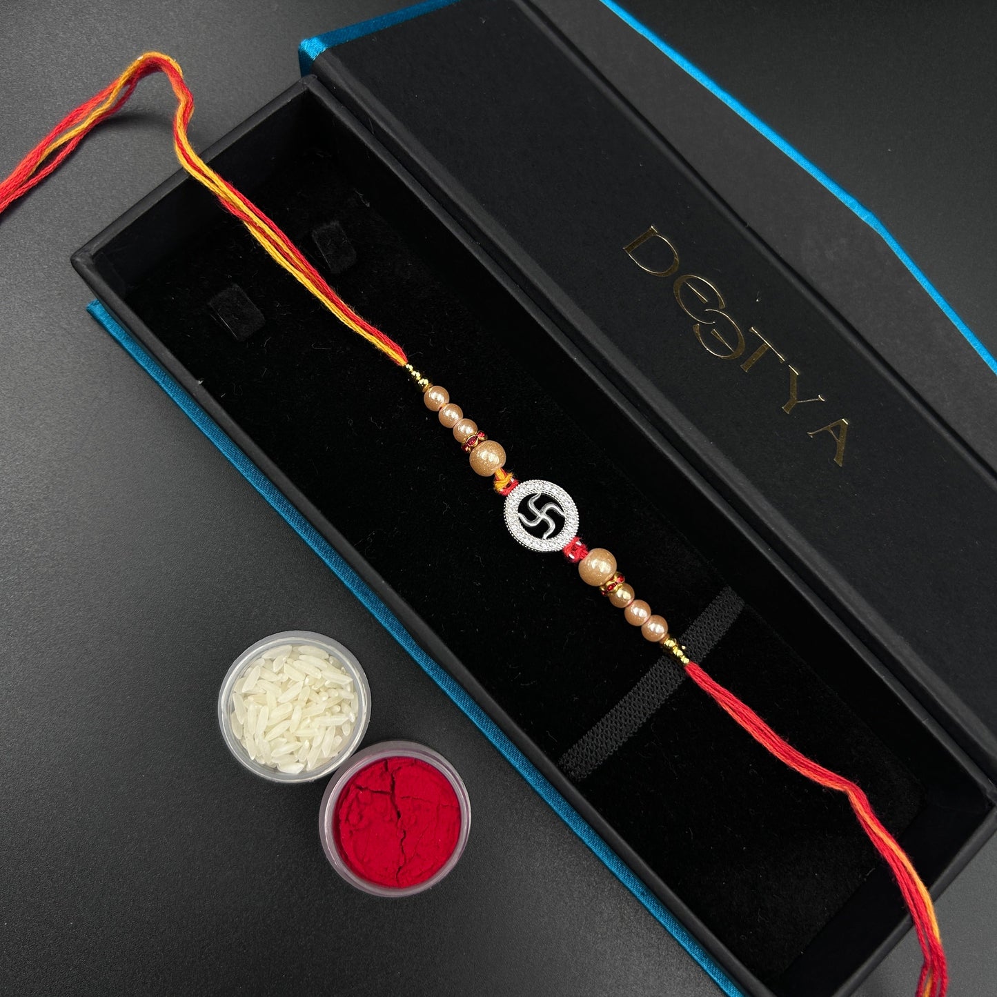 Pure Silver Swastik Rakhi - Thread Rakhi