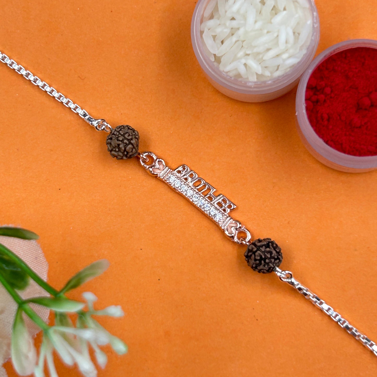 92.5 Silver Rakhi - BROTHER Rakhi with Rudraksh