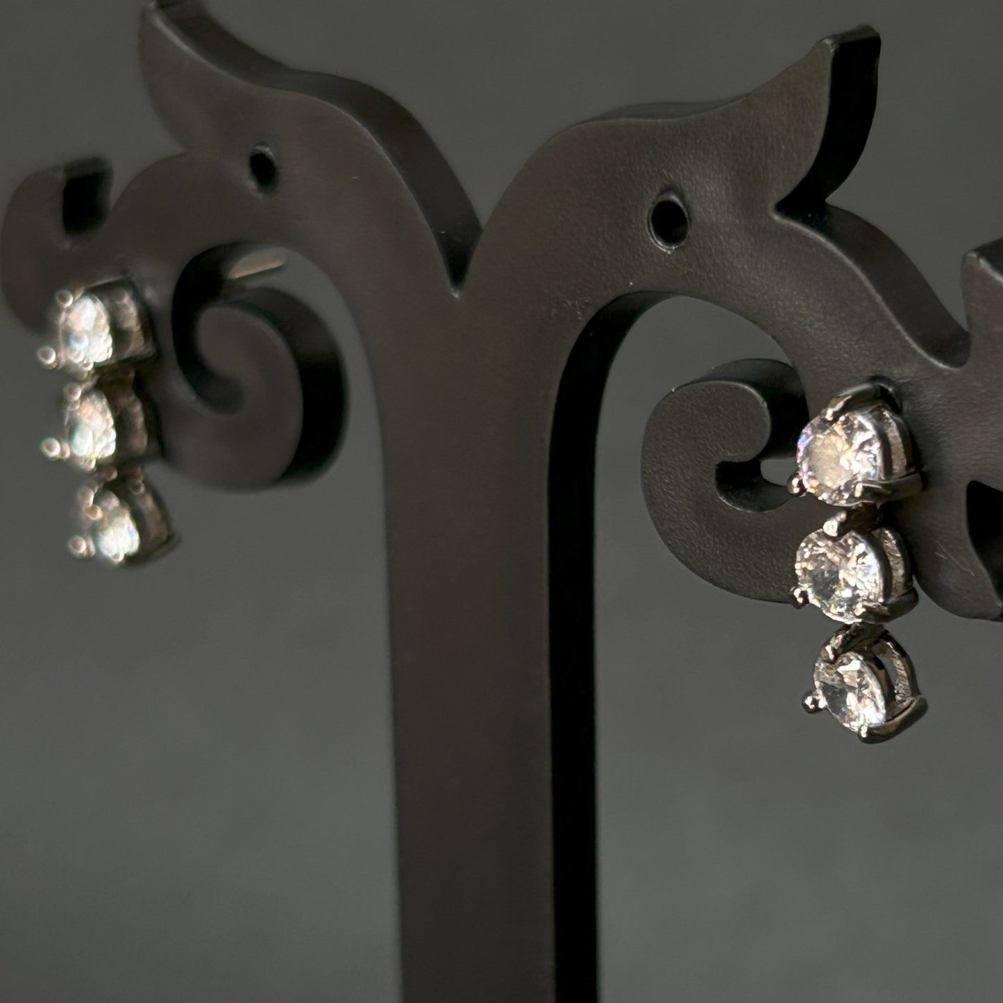 Silver Solitaire Earrings ( 3 Stone )