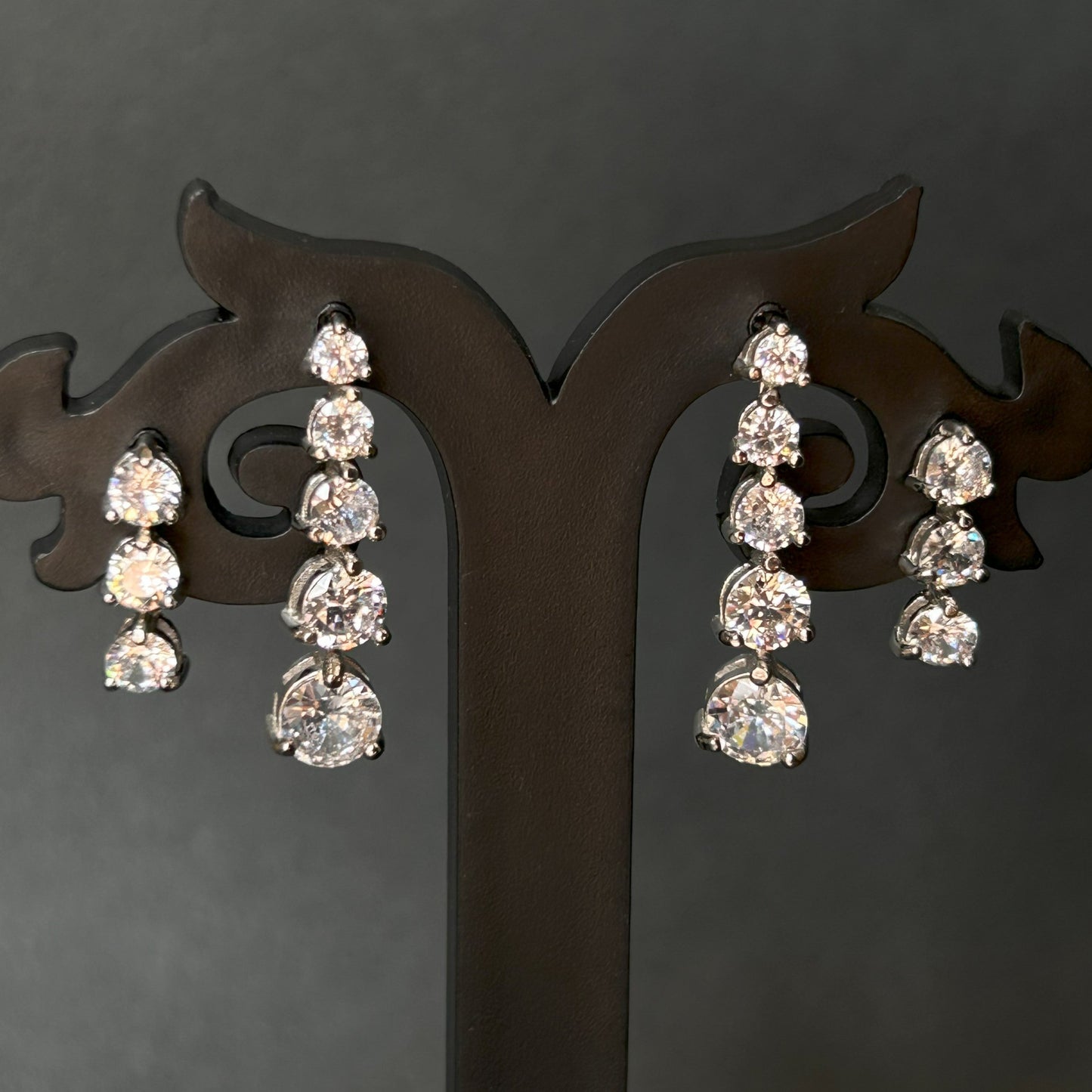 Silver Solitaire Earrings ( 3 Stone )