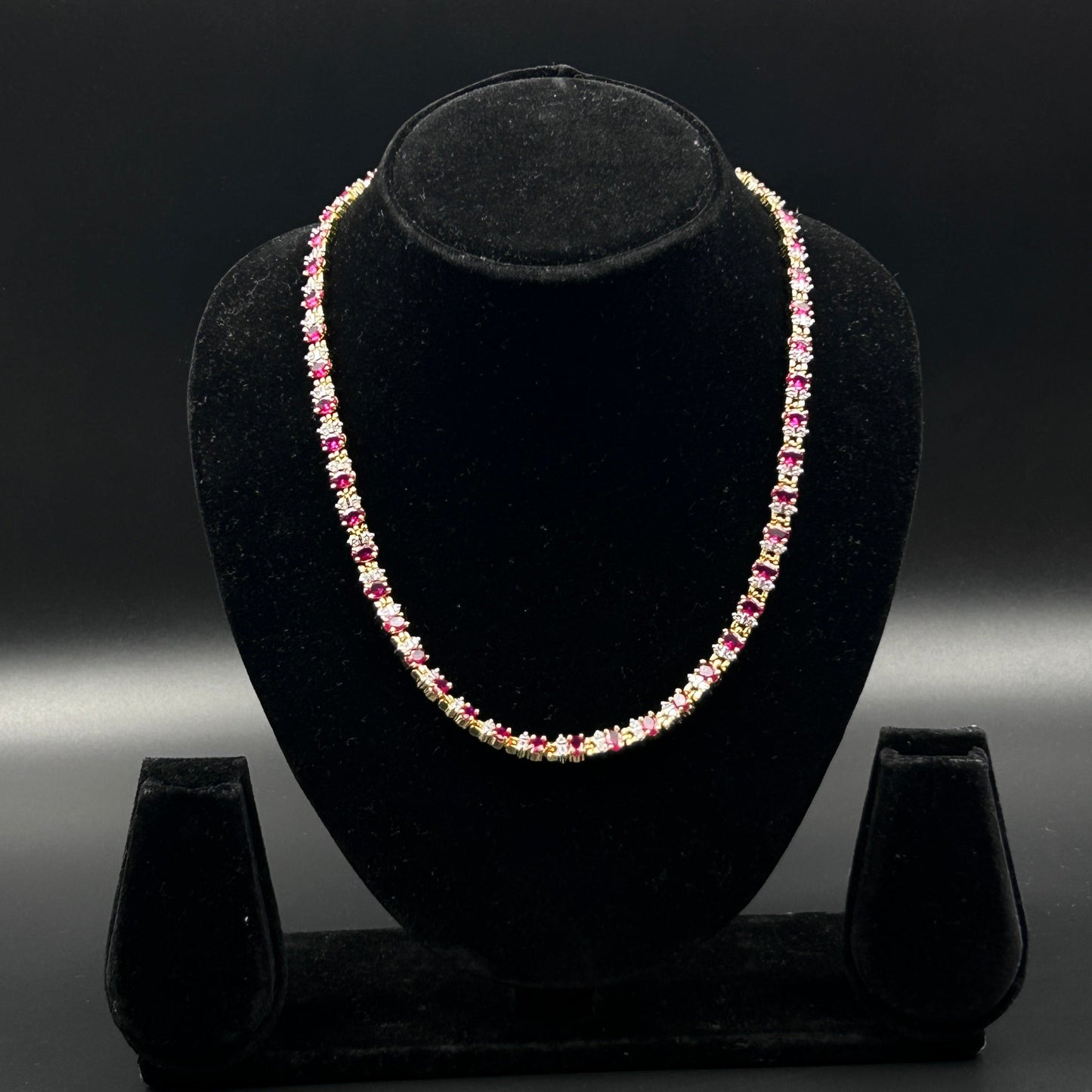 Pink Ruby Yellow Gold Necklace - Silver