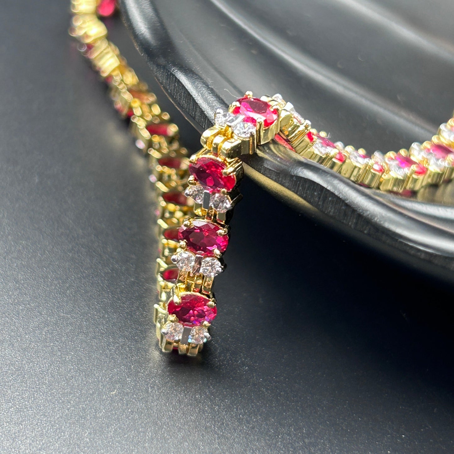 Pink Ruby Yellow Gold Necklace - Silver