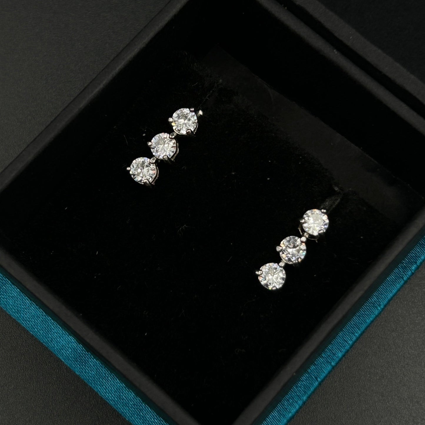 Silver Solitaire Earrings ( 3 Stone )