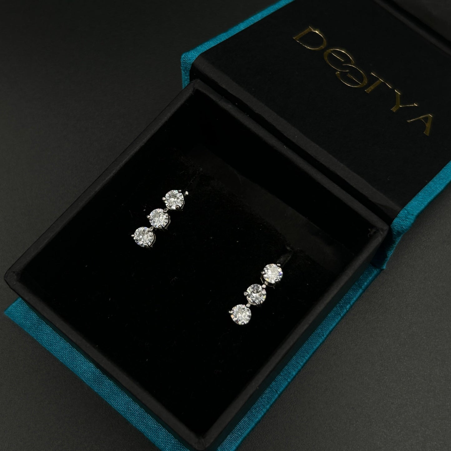 Silver Solitaire Earrings ( 3 Stone )