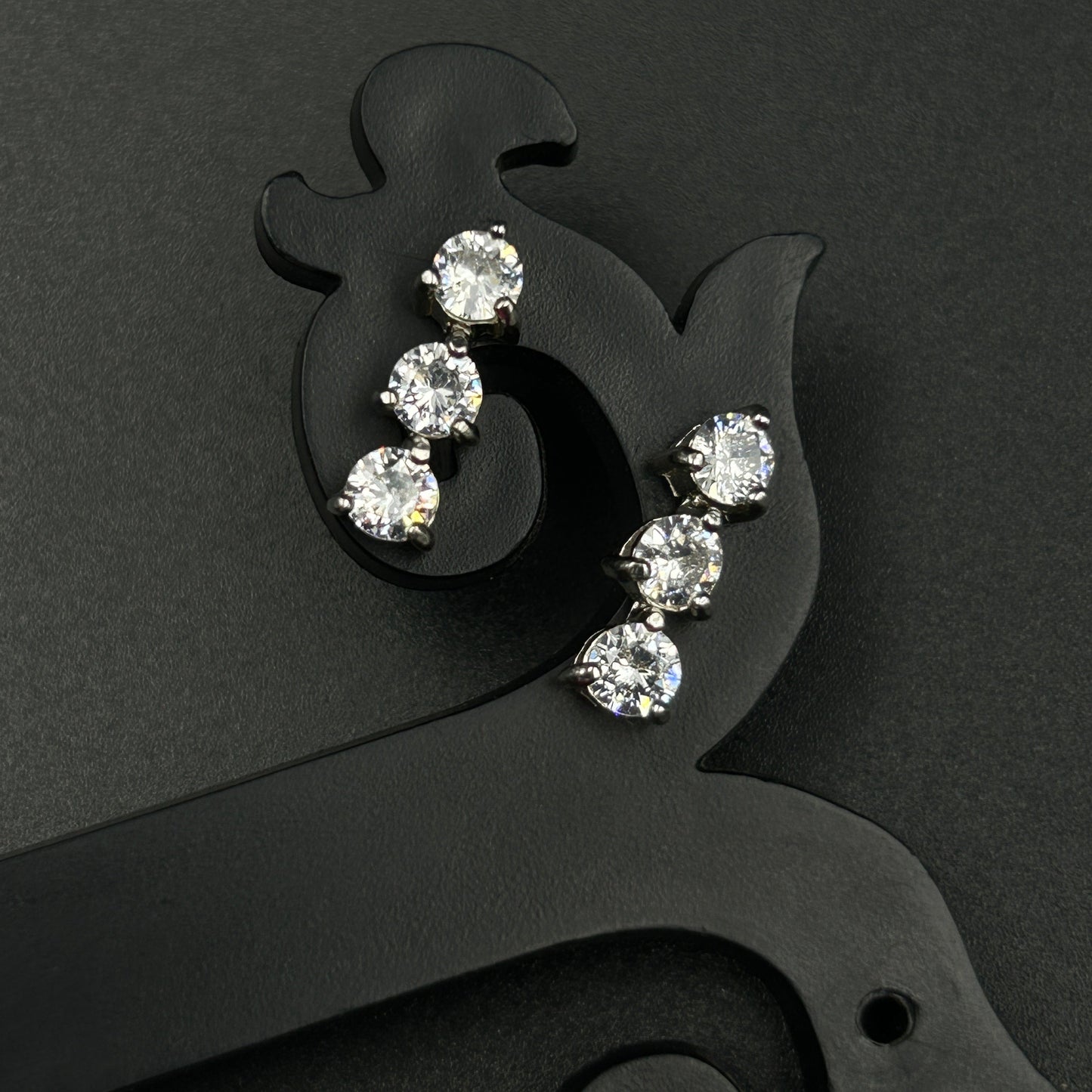 Silver Solitaire Earrings ( 3 Stone )