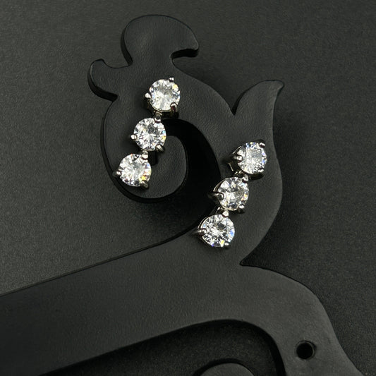 Silver Solitaire Earrings ( 3 Stone )