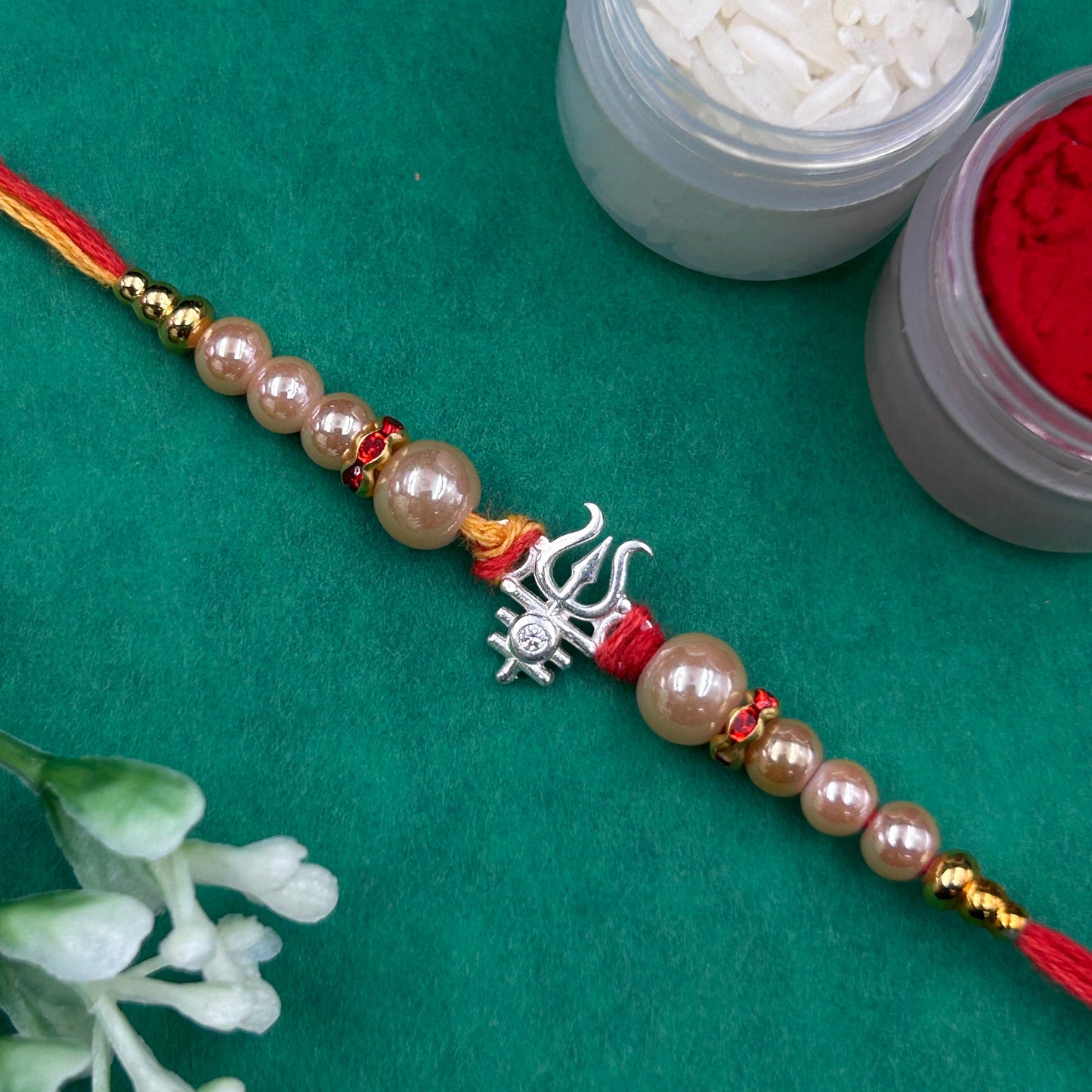 Pure Silver Trishul Rakhi - Thread Rakhi