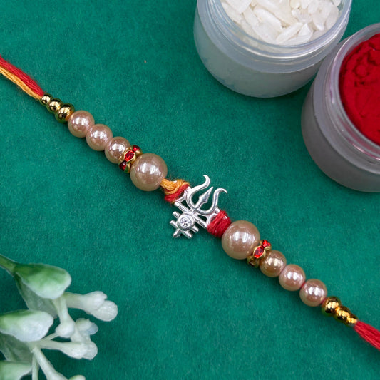 Pure Silver Trishul Rakhi - Thread Rakhi