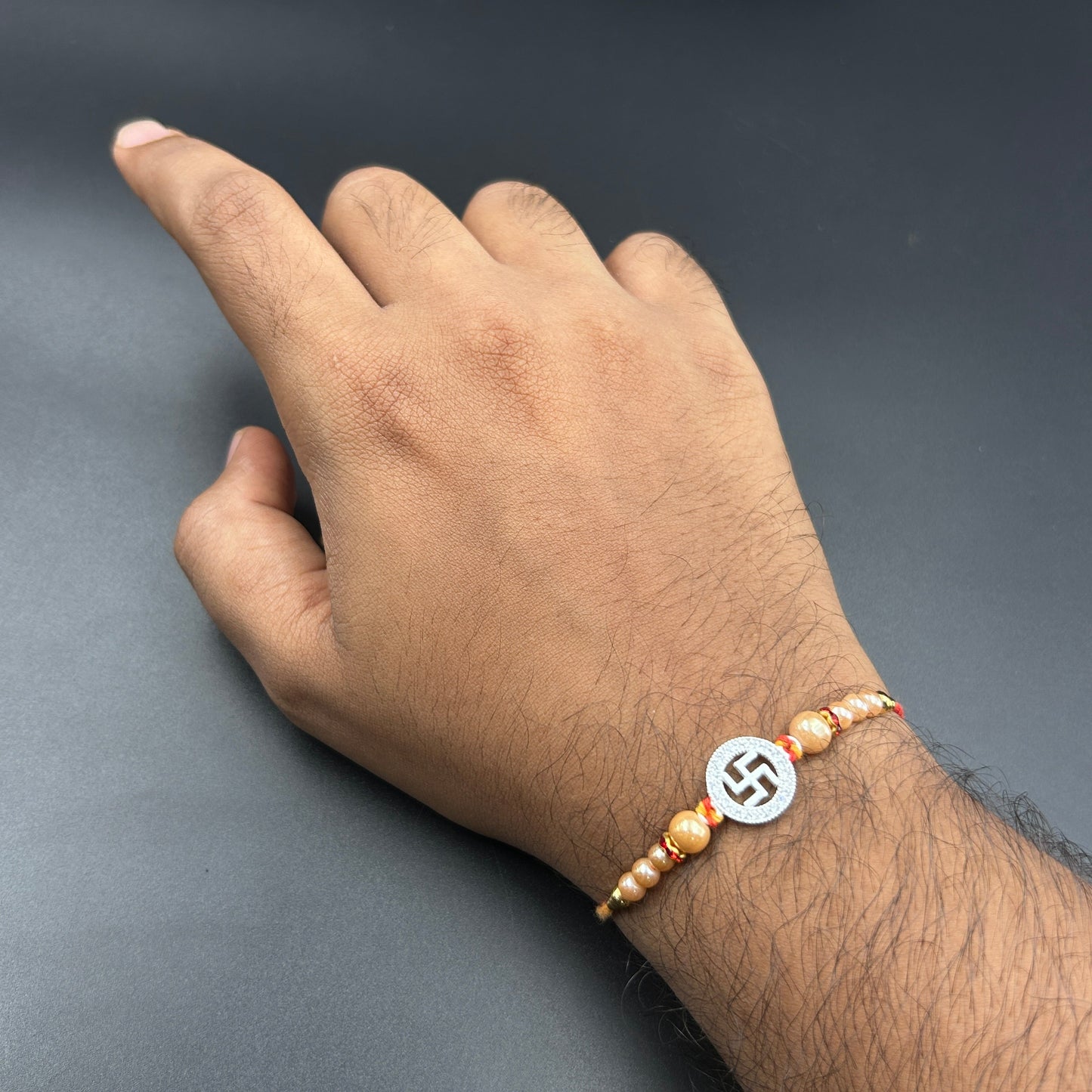 92.5 Swastik Rakhi Silver - Thread Rakhi