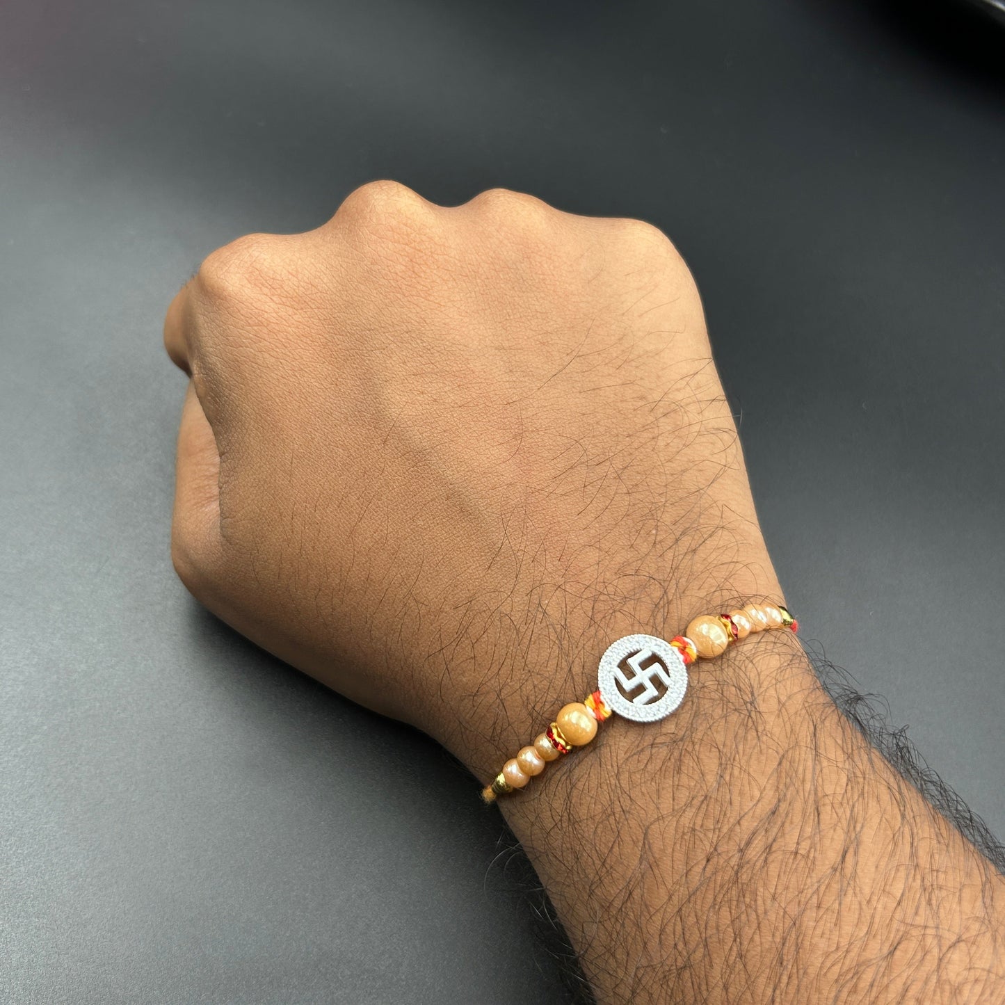 92.5 Swastik Rakhi Silver - Thread Rakhi