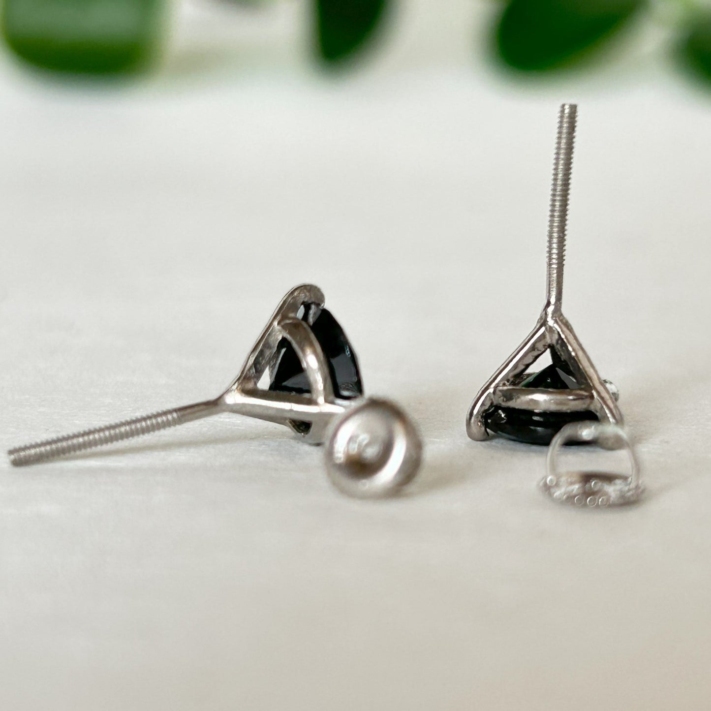 Black Diamond Stud Earring - Silver Earring