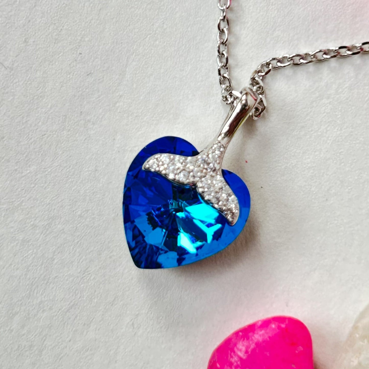 Blue Heart Pendant - Silver Pendant and Chain