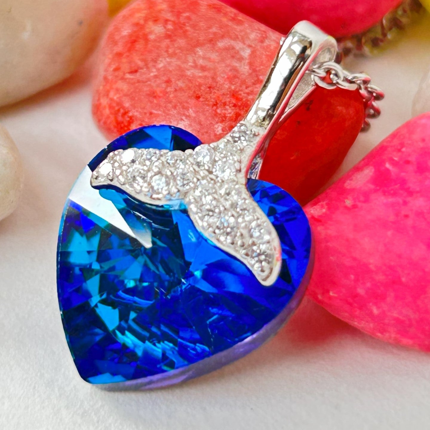 Blue Heart Pendant - Silver Pendant and Chain