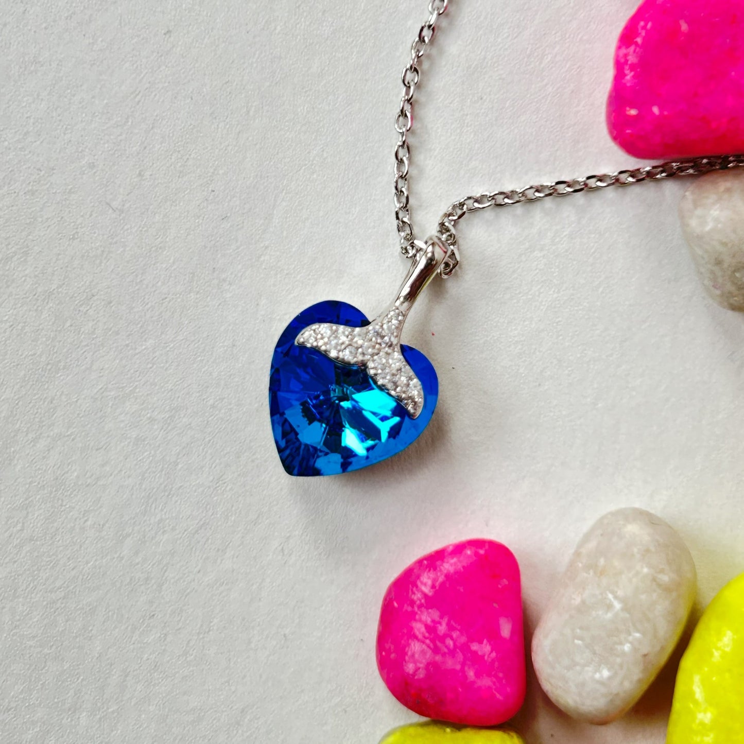 Blue Heart Pendant - Silver Pendant and Chain