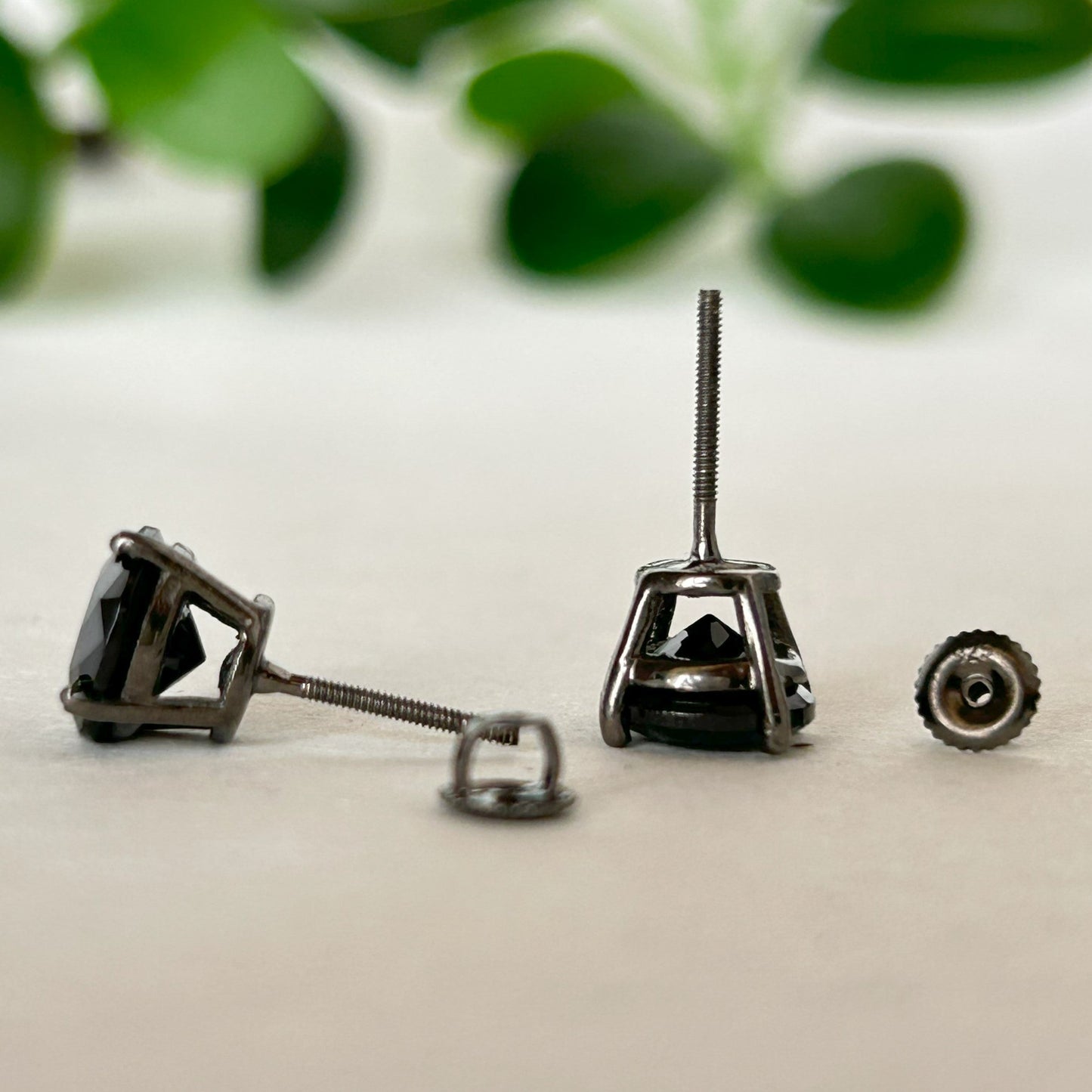 Black Diamond Stud Earrings - Screw Back Earrings