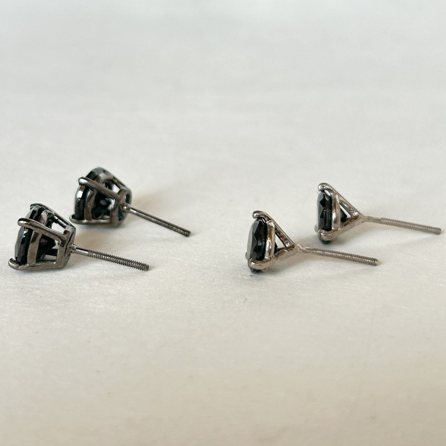 Black Diamond Stud Earrings - Screw Back Earrings