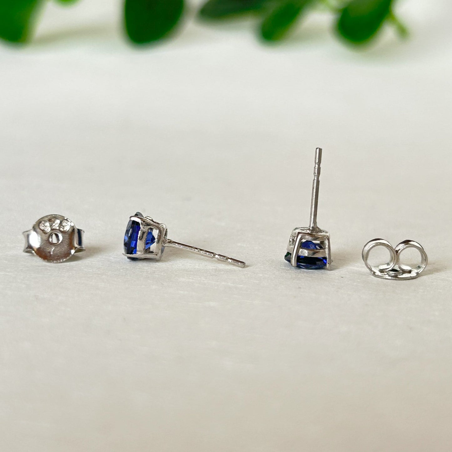 Blue Diamond Stud Earrings - Silver Earrings