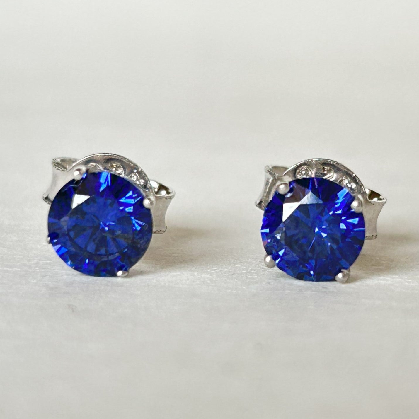 Blue Diamond Stud Earrings - Silver Earrings