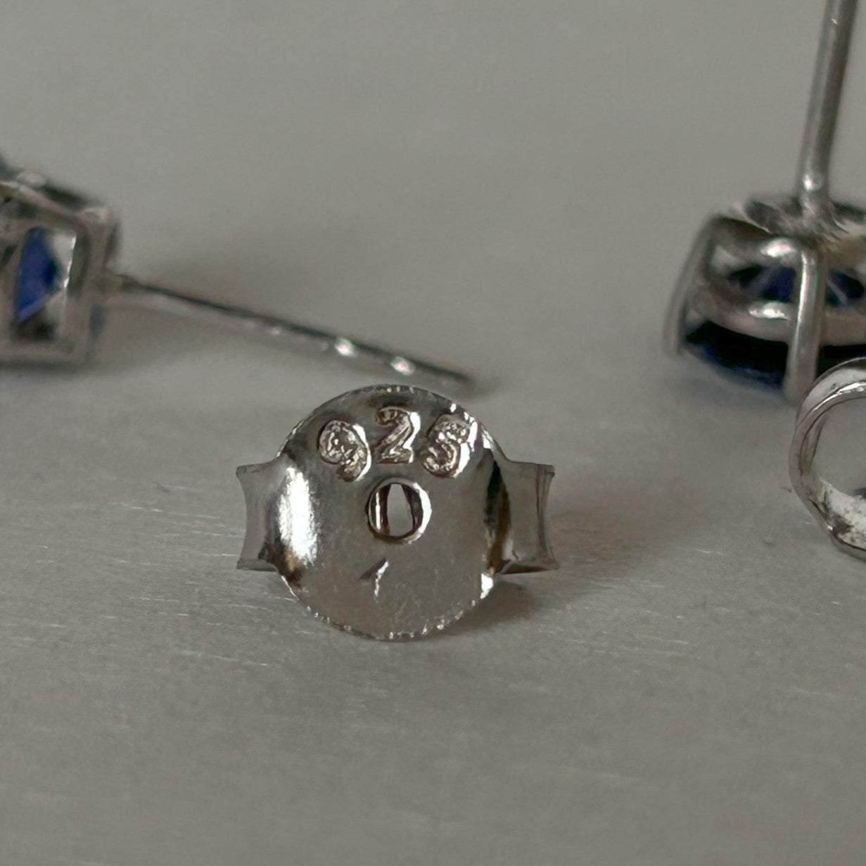 Blue Diamond Stud Earrings - Silver Earrings