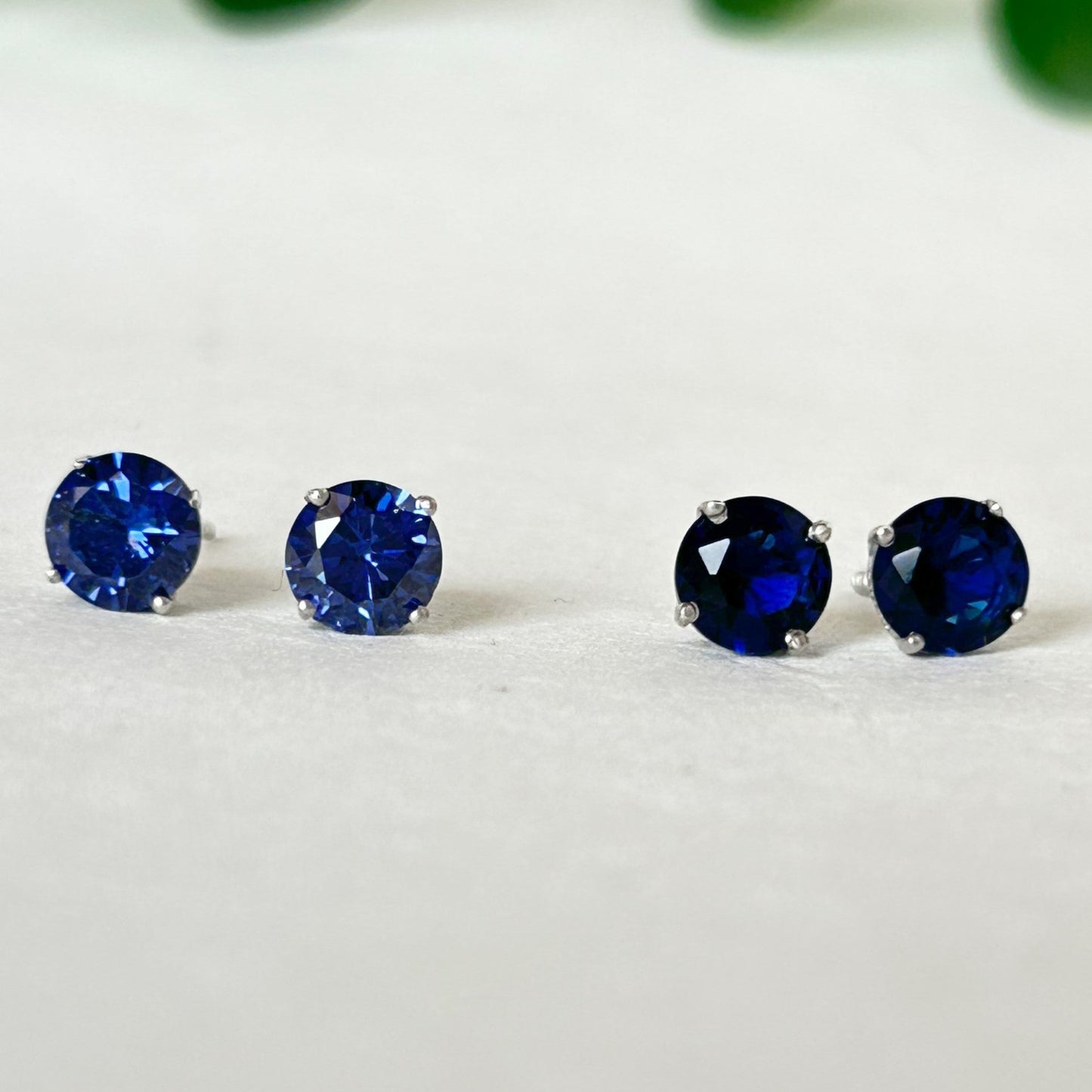 Blue Diamond Stud Earrings - Silver Earrings