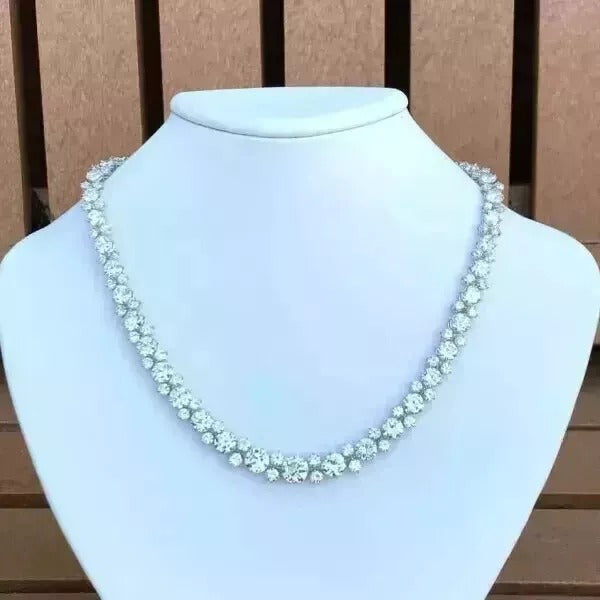 11CT Round Cut Lab Created Diamond Women's Tennis Necklace 14K White Gold Finish
