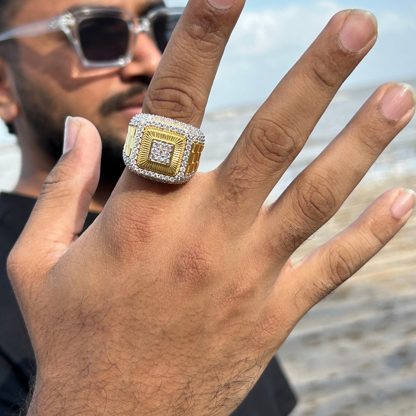 Men's Silver Ring - Yellow Gold Hiphop Ring