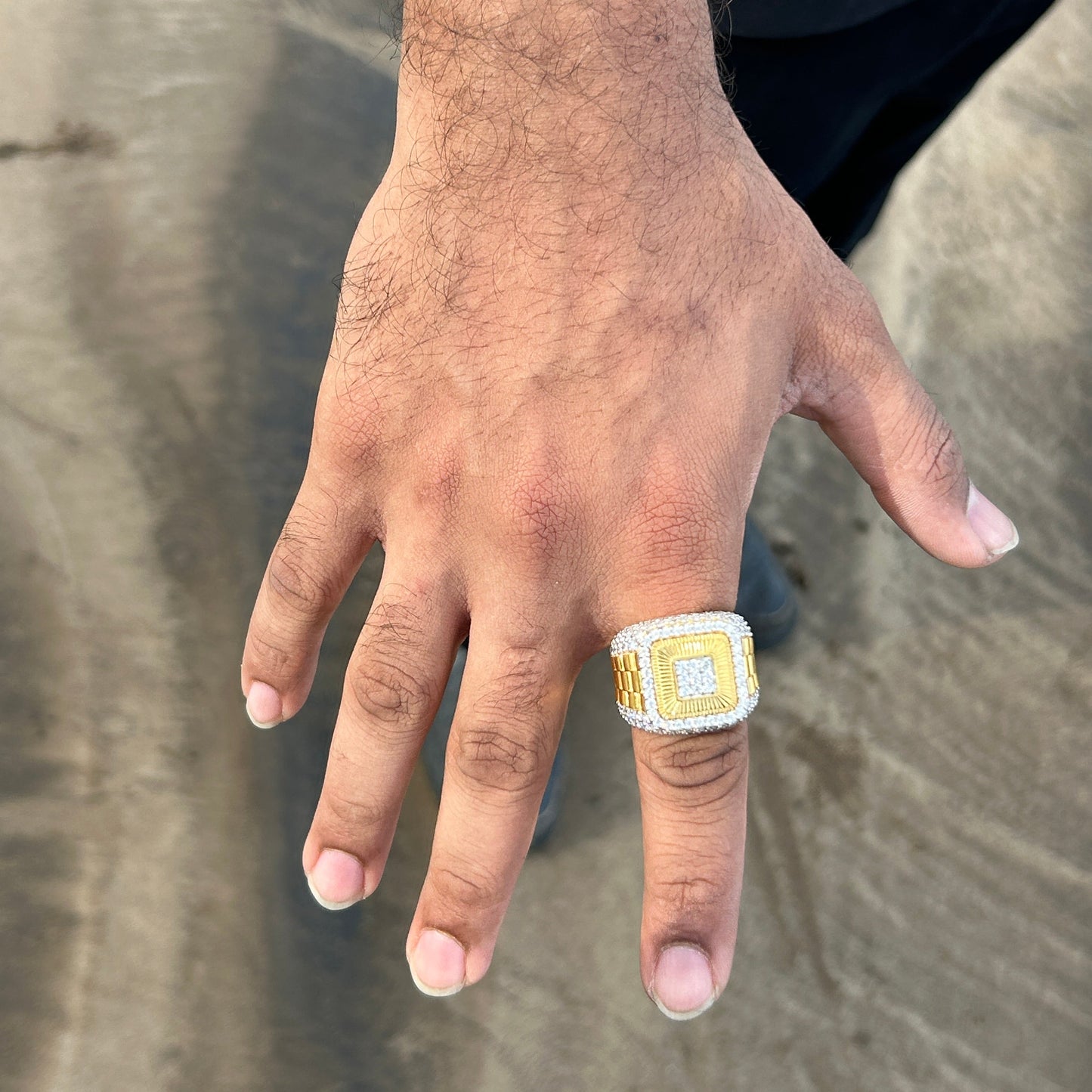 Men's Silver Ring - Yellow Gold Hiphop Ring