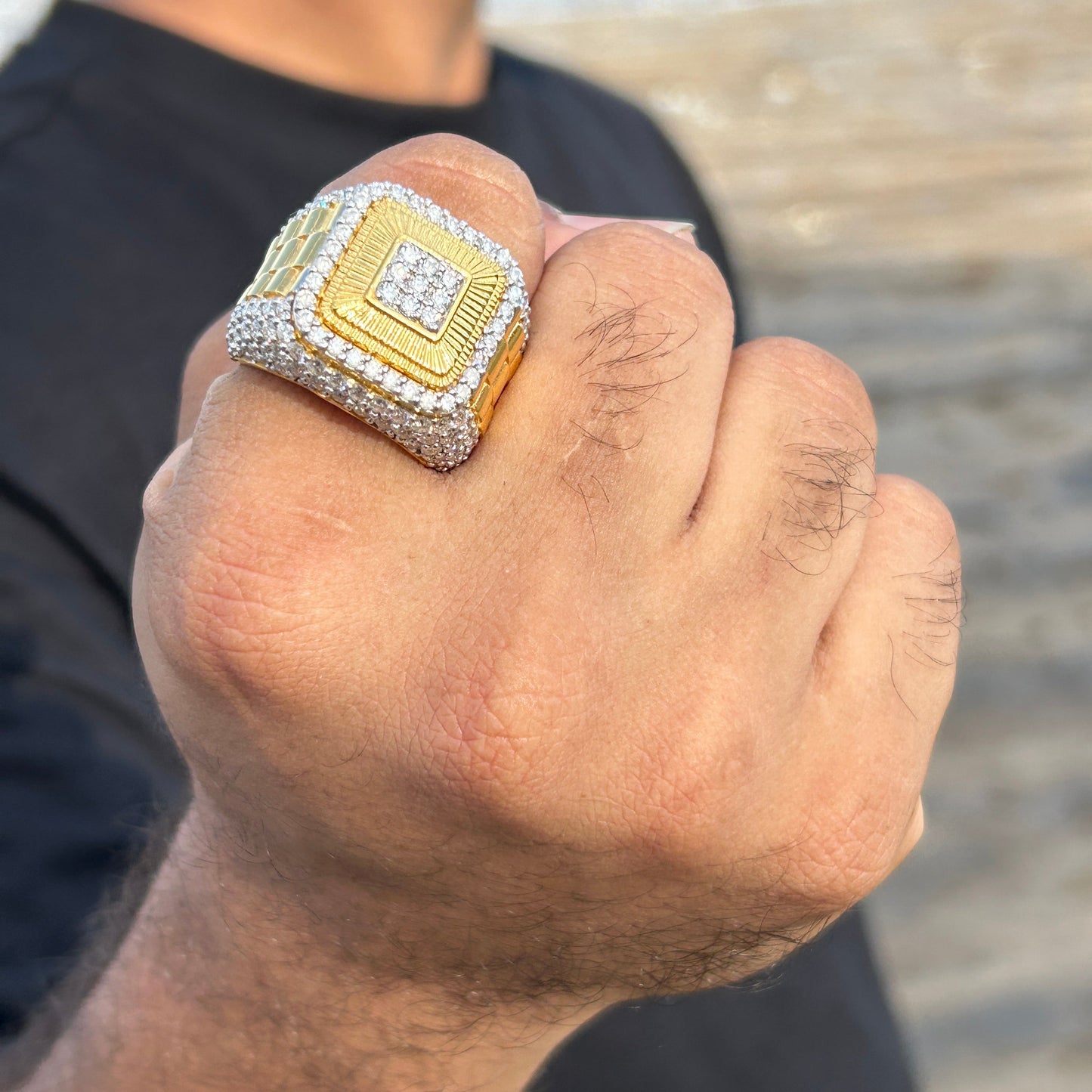 Men's Silver Ring - Yellow Gold Hiphop Ring