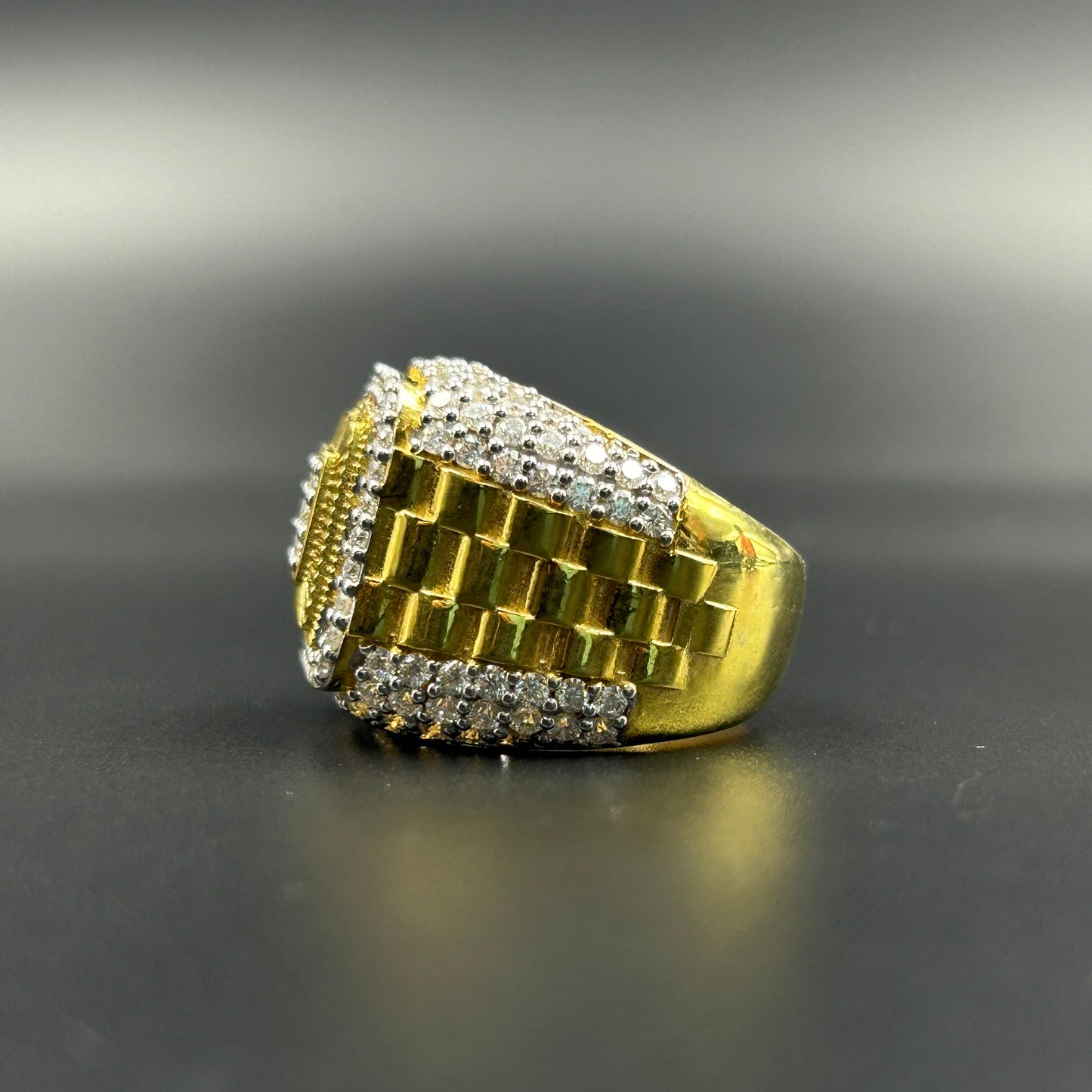 Men's Silver Ring - Yellow Gold Hiphop Ring