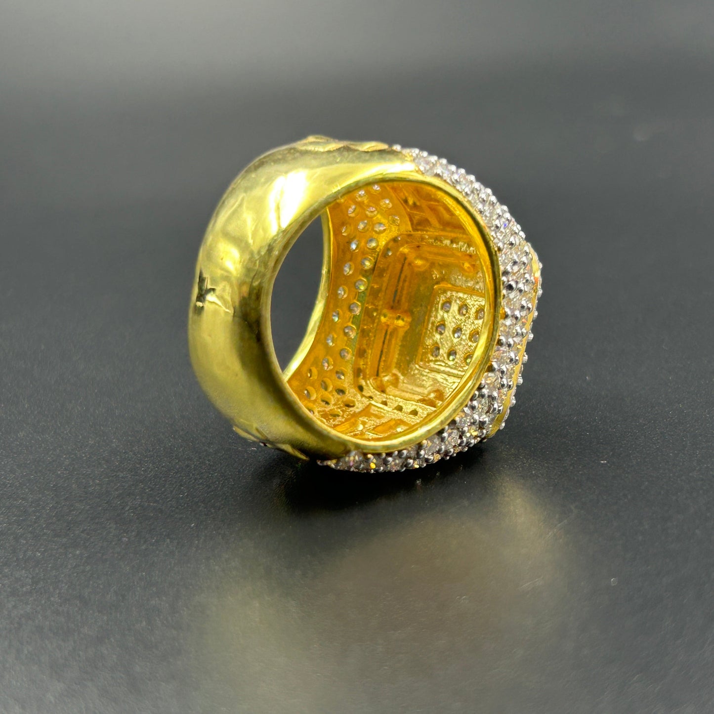 Men's Silver Ring - Yellow Gold Hiphop Ring