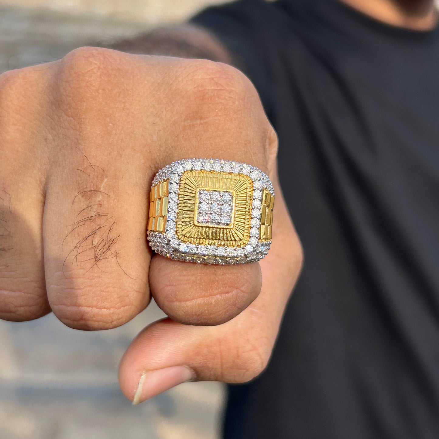 Men's Silver Ring - Yellow Gold Hiphop Ring