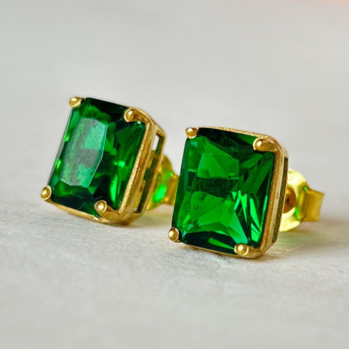 Green Stud Earring - Silver Earrings