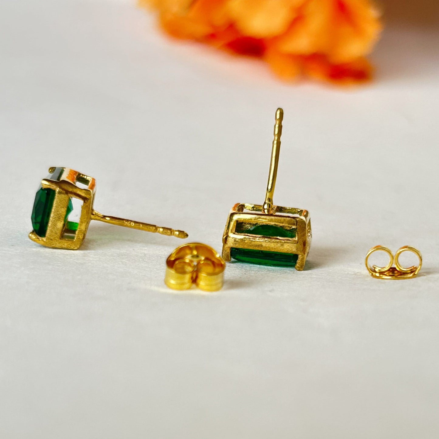 Green Stud Earring - Silver Earrings