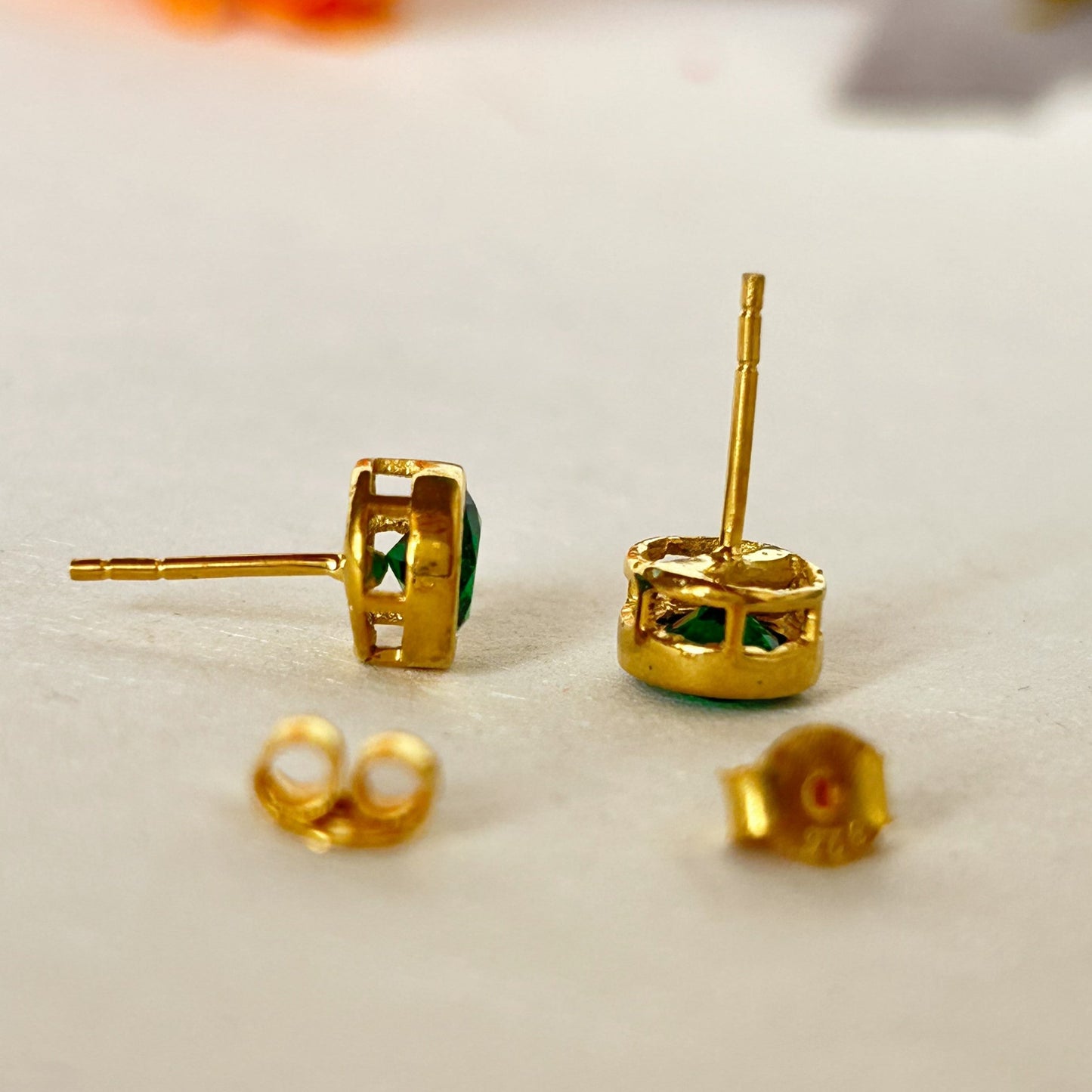 Green Bezel Stud Earring - Silver Earring