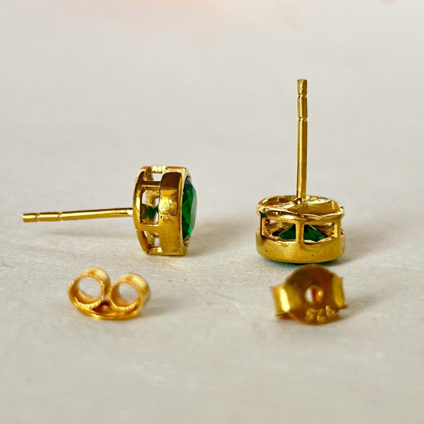 Green Bezel Stud Earring - Silver Earring