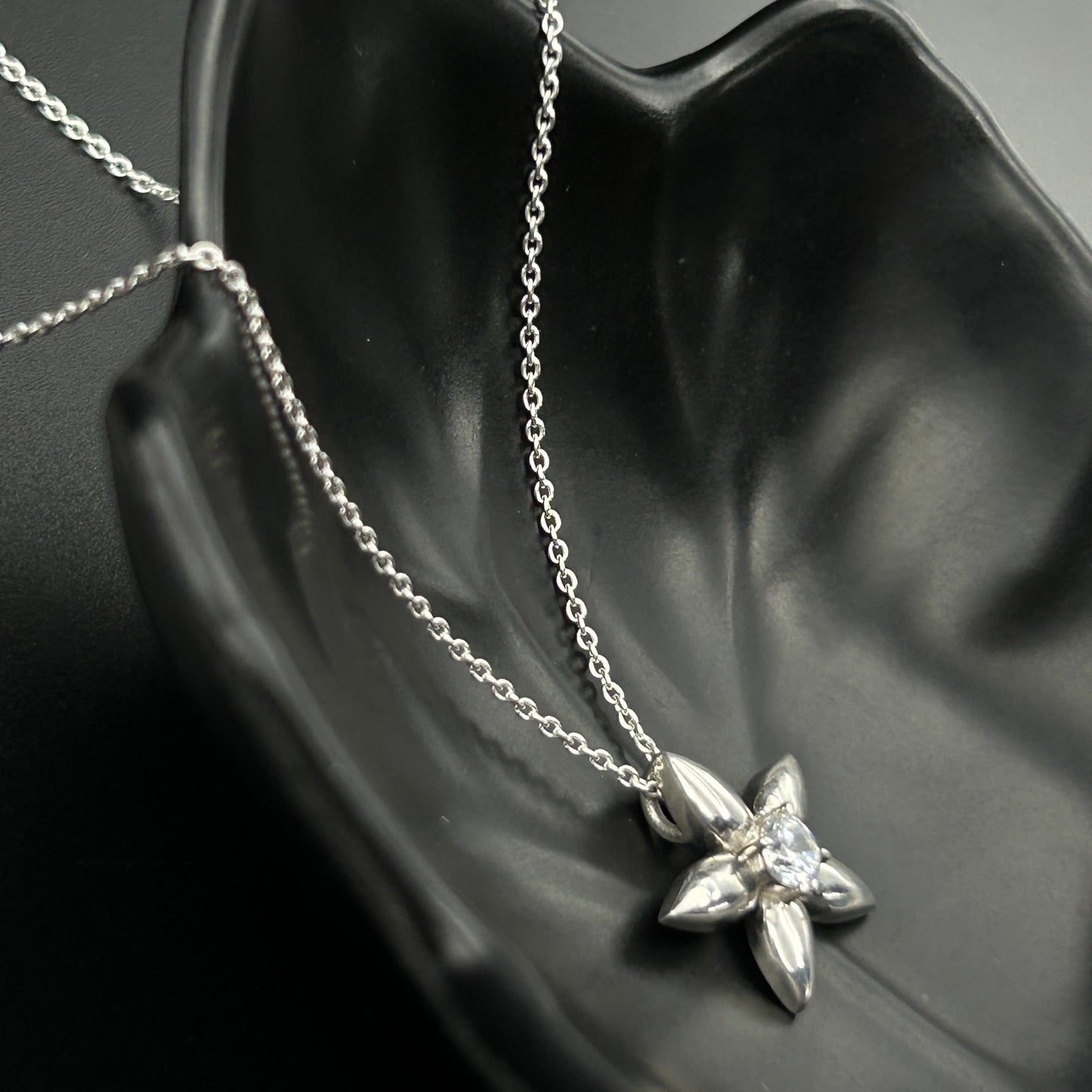 Pure Silver Flower Pendant and Chain