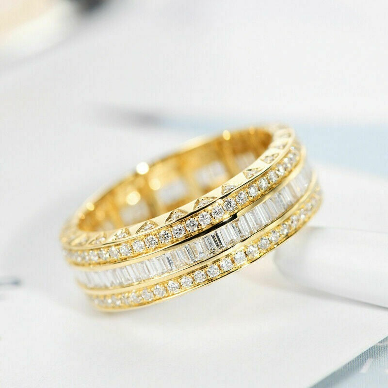 Lab Created Baguette Ring 925 Silver White Gold Finish - Size 9US