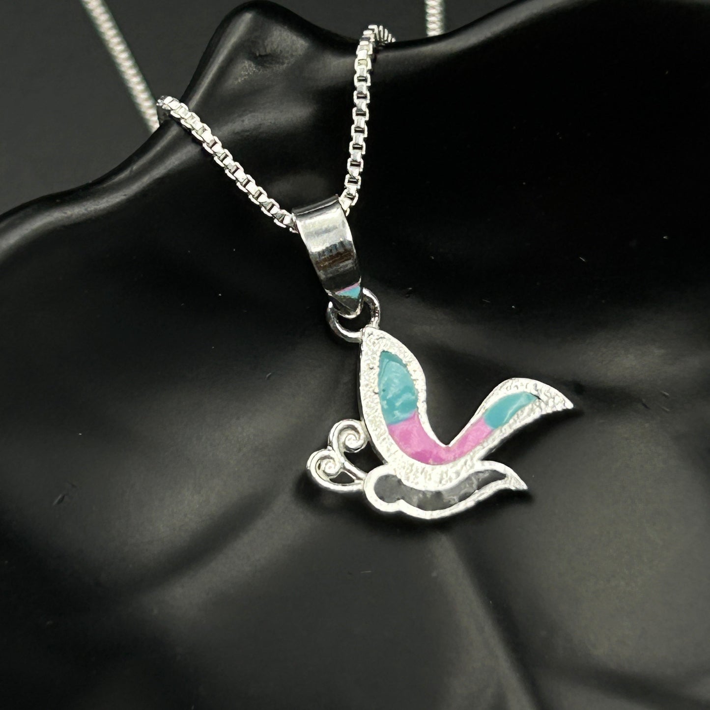 Kids Silver Pendant - Half Butterfly (Blue/Pink)