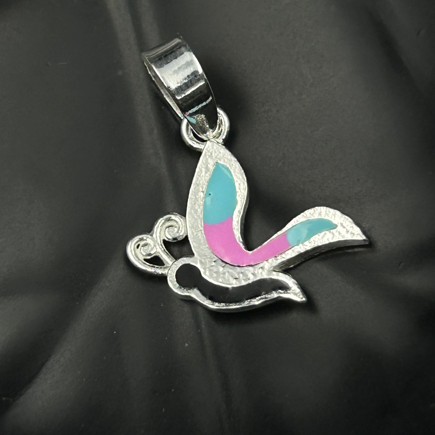 Kids Silver Pendant - Half Butterfly (Blue/Pink)